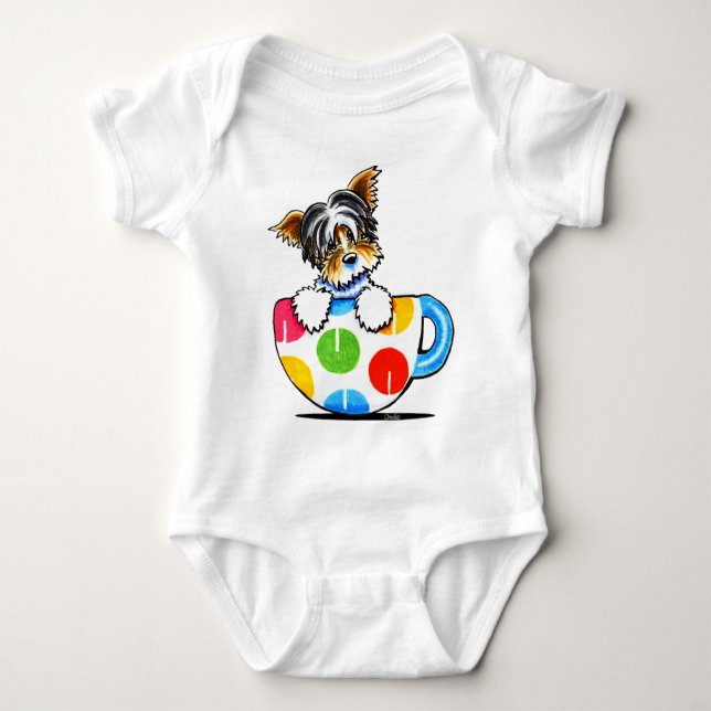 Biewer Yorkie Polka Dot Cup Baby Strampler (Vorderseite)