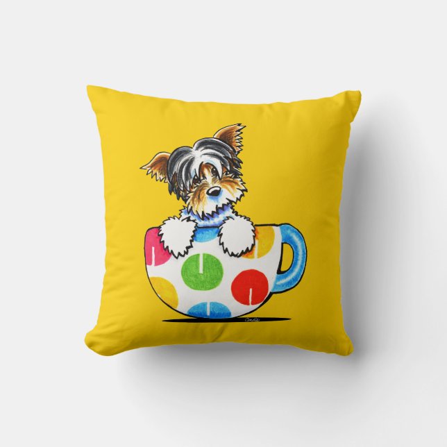 Biewer Yorkie Polka Dot Cup Kissen (Vorderseite)
