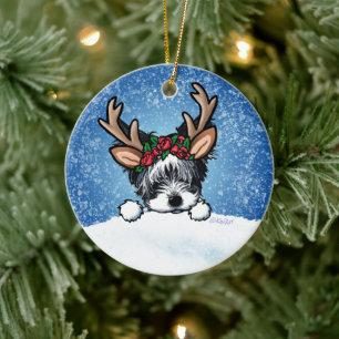 Biewer Yorkie Reindeer Ornement en céramique de No