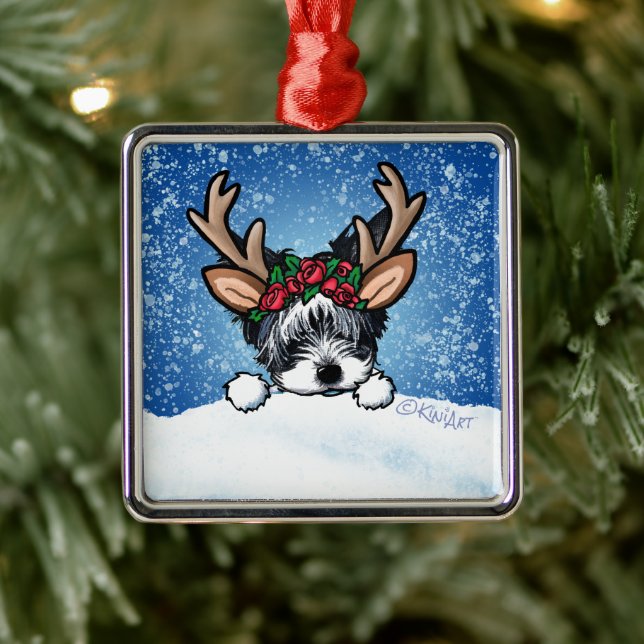 Biewer Yorkie Reindeer Ornement métallique (Arbre)