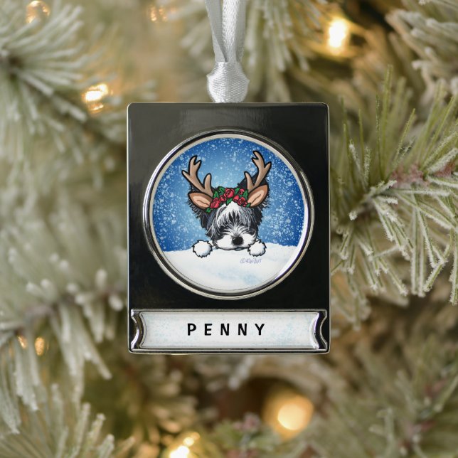Biewer Yorkie Reindeer Weihnachtsschmuck Banner-Ornament Silber (Baum)