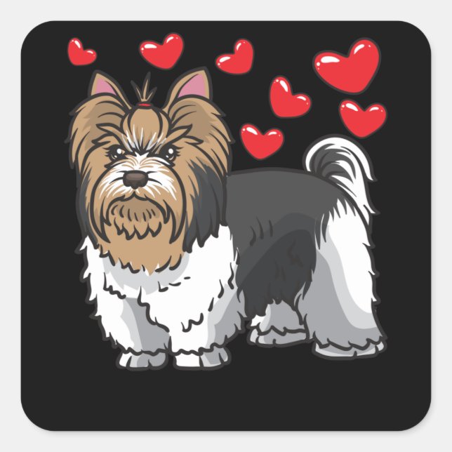 Biewer Yorkshire Terrier Dogs Quadratischer Aufkleber (Vorderseite)