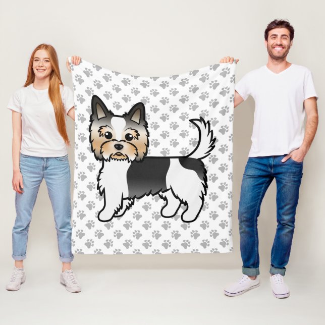 Biewer Yorkshire Terrier Niedlich Cartoon Dog & Pa Fleecedecke (Beispiel)