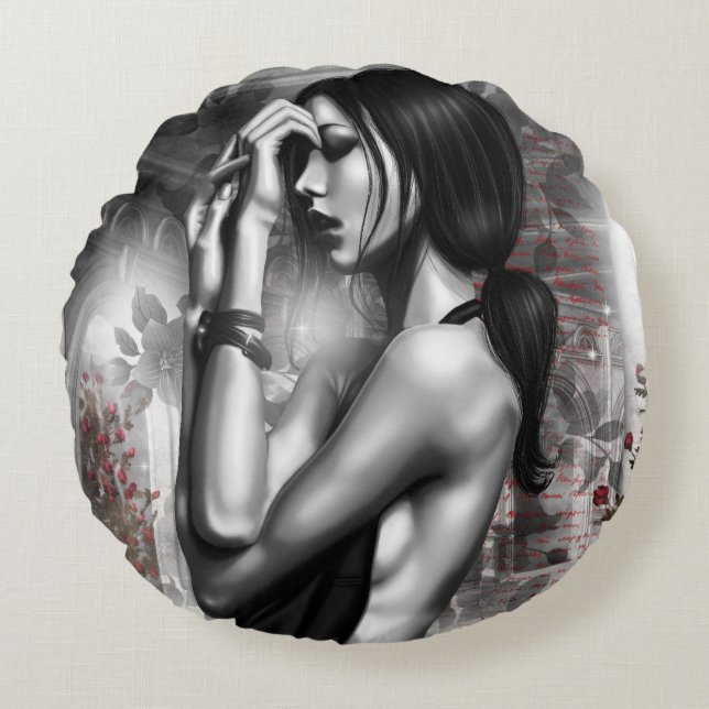 Biffey Round Throw Pillow Rundes Kissen (Vorderseite)