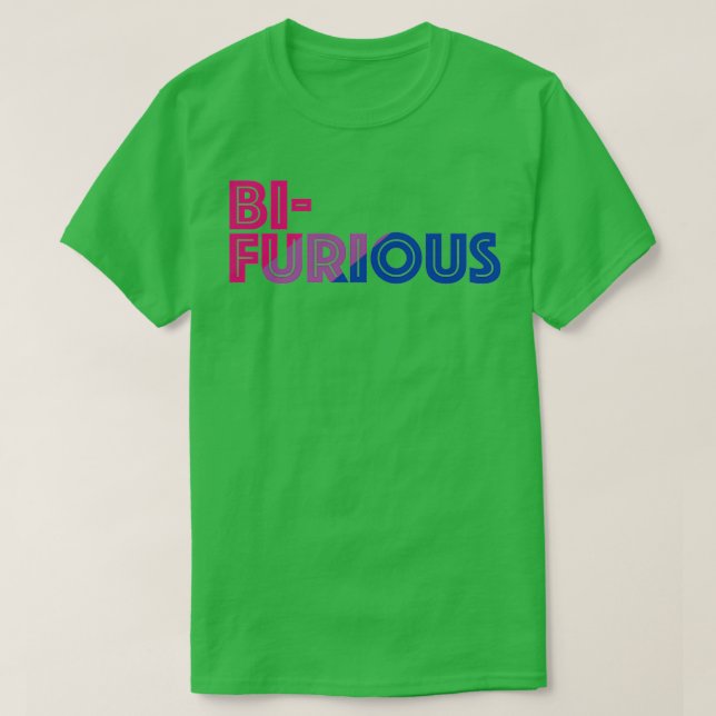 Bifurious Bicurious Bisexual Bi T-Shirt (Design vorne)