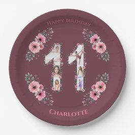 Big 11. Geburtstag Girl Foto Collage Pink Blume Pappteller