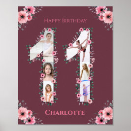 Big 11. Geburtstag Girl Foto Collage Pink Blume Poster