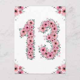 Big 13. Geburtstag Pink Blume Girl Green Foliage Postkarte