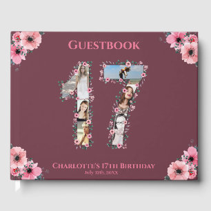 Big 17. Geburtstag Foto Collage Flower Girl Pink Gästebuch