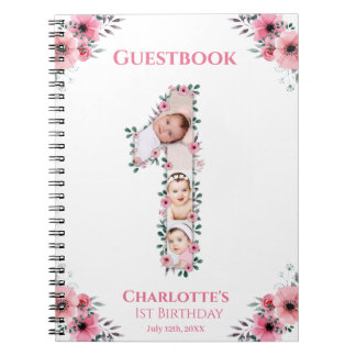 Big 1 Birthday Girl Foto Pink Blume Gästebuch Notizblock