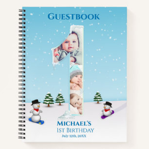 Big 1. Geburtstag Winterschnee Foto Gästebuch Notizbuch