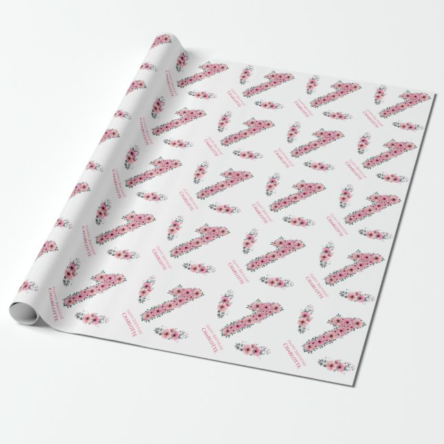 Big 1day Green Foliage Girl Pink Blume Geschenkpapier (Ungerollt)