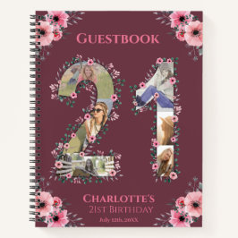 Big 21. Geburtstag Foto Pink Blume Gästebuch Notizbuch