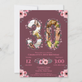 Big 30. Geburtstag Foto Collage Pink Blume Frau Einladung