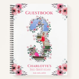 Big 3 Birthday Girl Foto Pink Blume Gästebuch Notizbuch