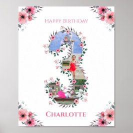 Big 3. Geburtstag Girl Foto Collage Pink Blume Poster