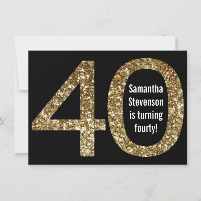 Big 4-0 Birthday Gold Glitzer-Look 40. Party Einladung (Vorderseite)