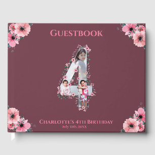 Big 4th Birthday Foto Collage Flower Girl Pink Gästebuch