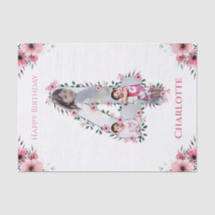 Big 4th Birthday Girl Foto Collage Pink Blume Seidenpapier
