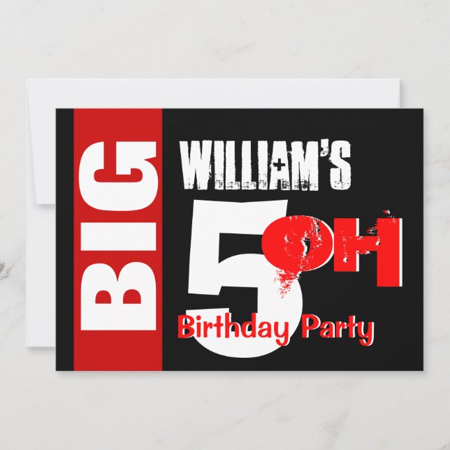 Big 50 Birthday Modern Red White Black W1732 Einladung (Vorderseite)