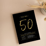 Big 50 | Gold & Black 50. Geburtstagsparty Einladung<br><div class="desc">Feiern Sie Ihren besonderen Tag mit dieser stilvollen 50. Geburtstagsfeier. Dieses Design verfügt über ein Pinselskript "The Big 50" mit einem sauberen Layout in einer Schwarz-Gold Farbkombination. Weitere Designs und Party-Zubehör sind in meinem Shop BaraBomDesign erhältlich.</div>