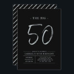 Big 50 | Silver & Black 50. Geburtstagsparty Einladung<br><div class="desc">Feiern Sie Ihren besonderen Tag mit dieser stilvollen 50. Geburtstagsfeier. Dieses Design verfügt über ein Pinselskript "The Big 50" mit einem sauberen Layout in einer Schwarz-Silber-Farbkombination. Weitere Designs und Party-Zubehör sind in meinem Shop BaraBomDesign erhältlich.</div>