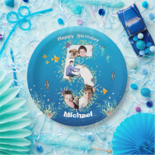 Big 5th Birthday FotoCollage unter dem Meer Pappteller