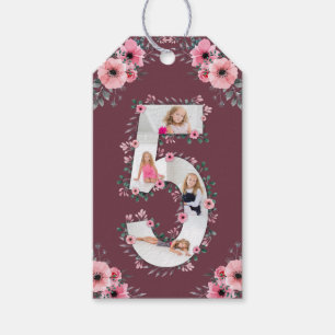 Big 5th Birthday Girl Foto Collage Pink Blume Geschenkanhänger