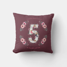 Big 5th Birthday Girl Foto Collage Pink Blume Kissen