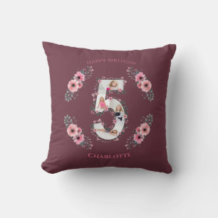 Big 5th Birthday Girl Foto Collage Pink Blume Kissen