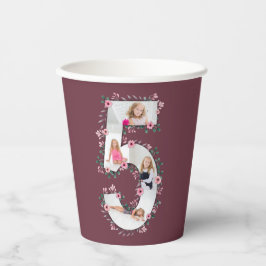 Big 5th Birthday Girl Foto Collage Pink Blume Pappbecher
