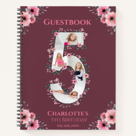 Big 5th Birthday Girl Foto Pink Blume Gästebuch Notizbuch