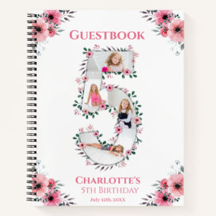Big 5th Birthday Girl Photo Pink Flower livre d'in