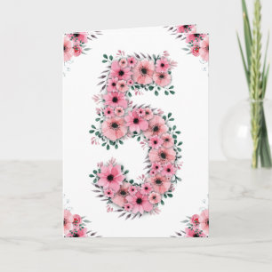 Big 5th Birthday Girl Pink Blume Green Folies Karte