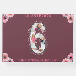 Big 6th Birthday Foto Collage Flower Girl Pink Gästebuch