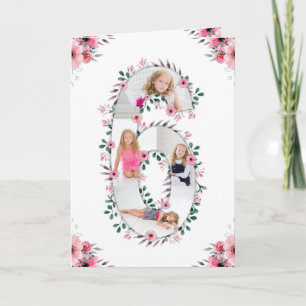 Big 6th Birthday Girl Foto Collage Pink Blume Karte