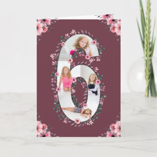 Big 6th Birthday Girl Foto Collage Pink Blume Karte