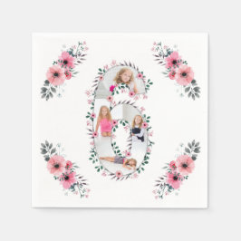 Big 6th Birthday Girl Foto Collage Pink Blume Serviette