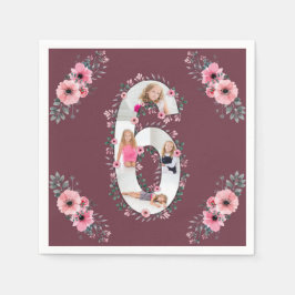Big 6th Birthday Girl Foto Collage Pink Blume Serviette