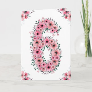 Big 6th Birthday Girl Pink Blume Green Folies Karte