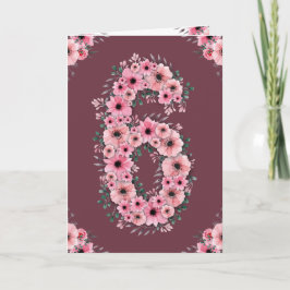 Big 6th Birthday Pink Blume Green Foliage Girl Karte