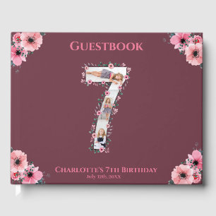 Big 7th Birthday Foto Collage Flower Girl Pink Gästebuch