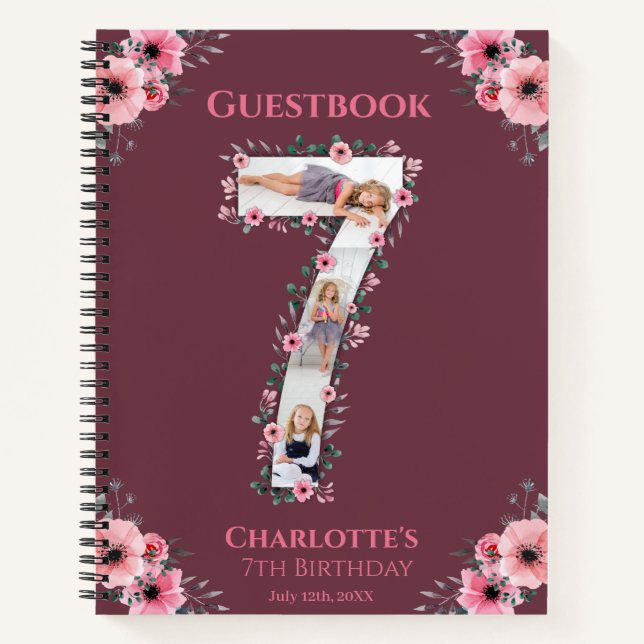 Big 7th Birthday Girl Photo Pink Flower livre d'in (Devant)