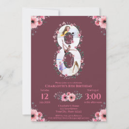 Big 8. Geburtstag Girl Foto Collage Pink Blume Einladung
