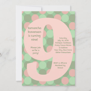 Big 9 Invitations de fête d'anniversaire, rose et