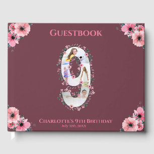 Big 9th Birthday Foto Collage Flower Girl Pink Gästebuch