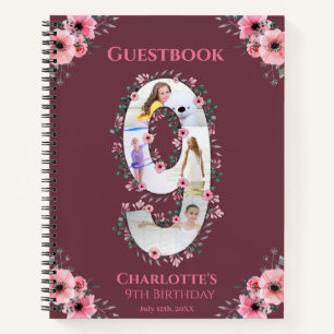 Big 9th Birthday Girl Photo Pink Flower livre d'in