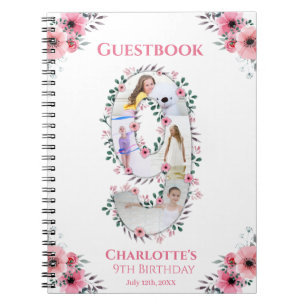 Big 9th Birthday Girl Photo Pink Flower livre d'in
