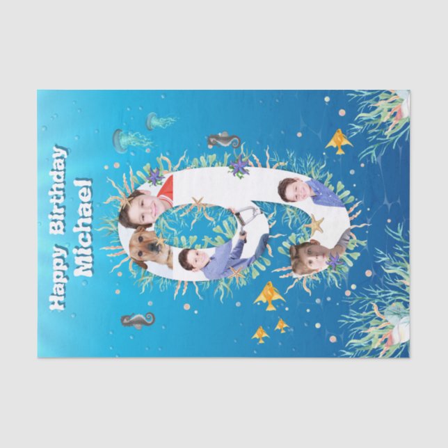 Big 9th under Sea Birthday Foto Collage Seidenpapier (Vorderseite)