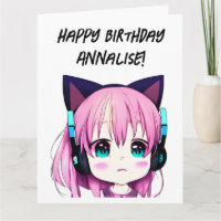 Big Anime Girl mit Kopfhörern Katzenohren Geburtst